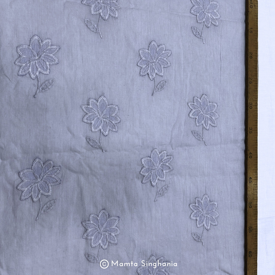 Light Pastel Blue Floral Embroidered Mul Cotton Fabric