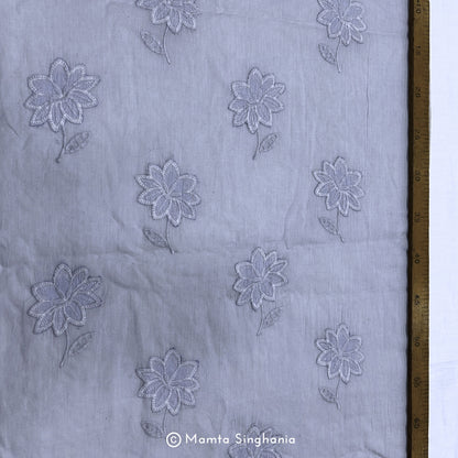 Light Pastel Blue Floral Embroidered Mul Cotton Fabric