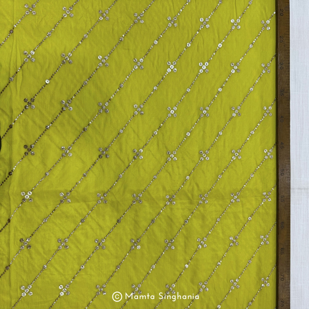 Yellow Embroidered Chiffon Fabric