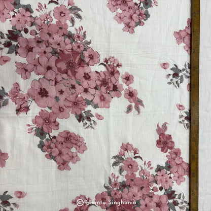 White Floral Printed Cotton Fabric