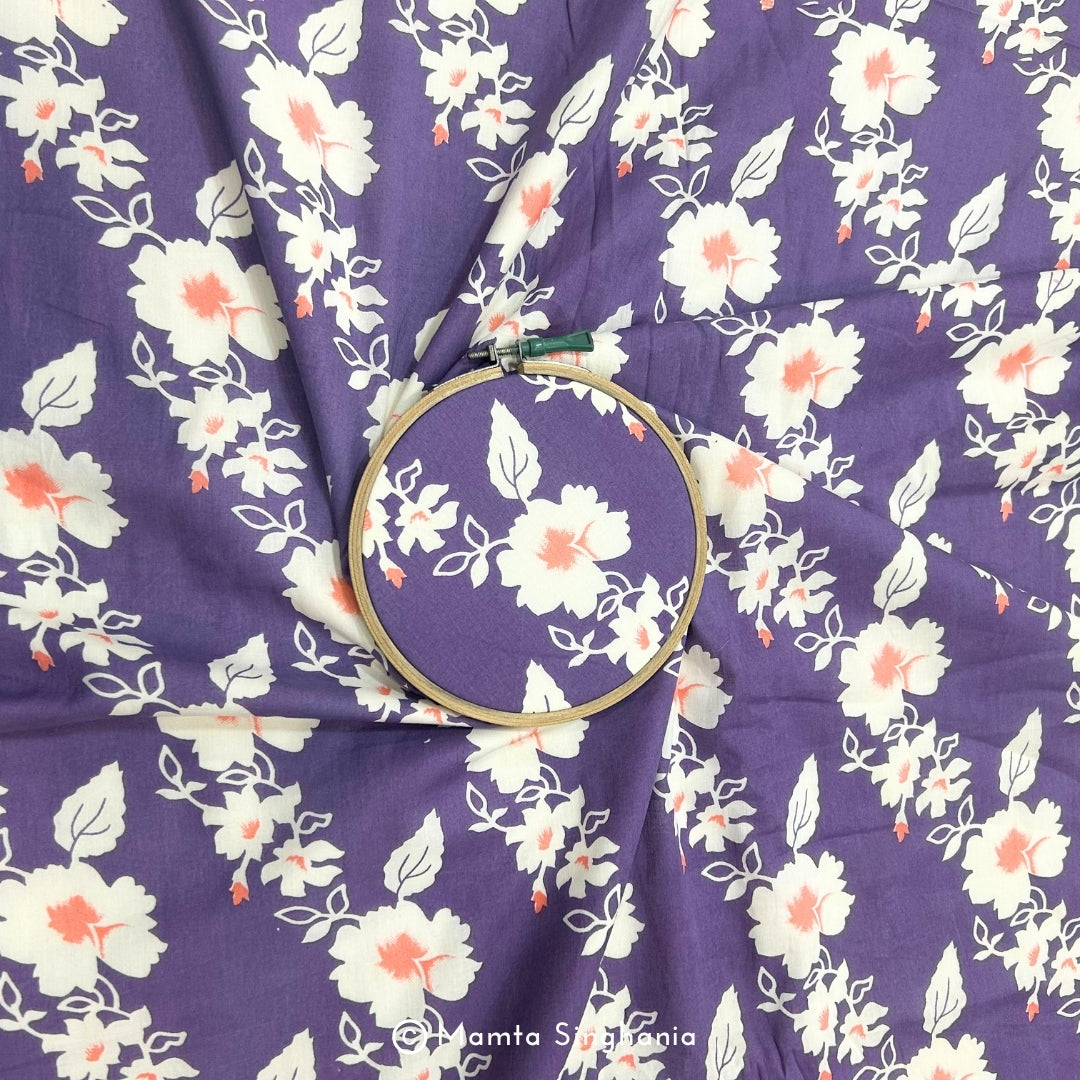 Light Purple Floral Printed Cotton Fabric