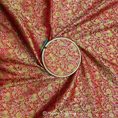 Red Floral Banarasi Brocade Katan Silk Fabric