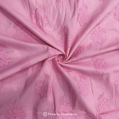 Pink Floral Embroidered Mul Cotton Fabric