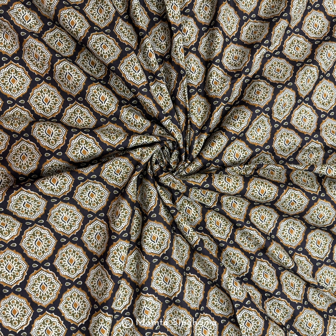 Black and Yellow Abstract Printed Cotton Fabric