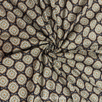 Black and Yellow Abstract Printed Cotton Fabric
