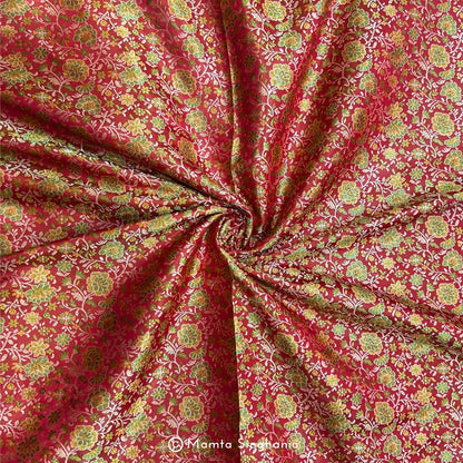 Red Floral Banarasi Brocade Katan Silk Fabric