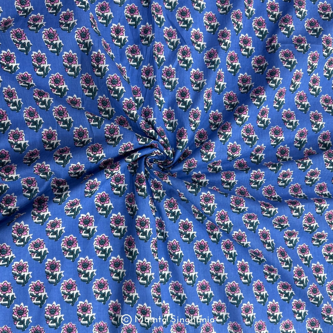Blue Floral Printed Cotton Fabric