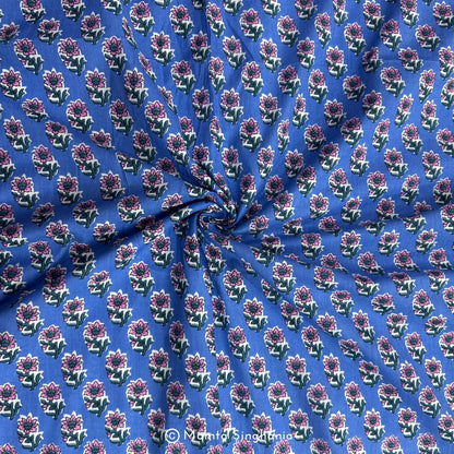 Blue Floral Printed Cotton Fabric