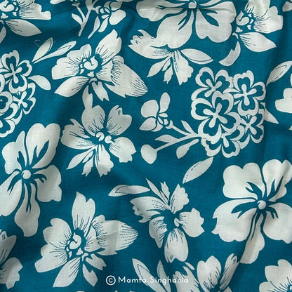Teal Blue Floral Printed Cotton Fabric