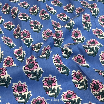 Blue Floral Printed Cotton Fabric