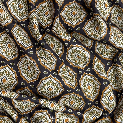 Black and Yellow Abstract Printed Cotton Fabric
