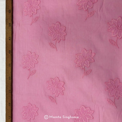 Pink Floral Embroidered Mul Cotton Fabric
