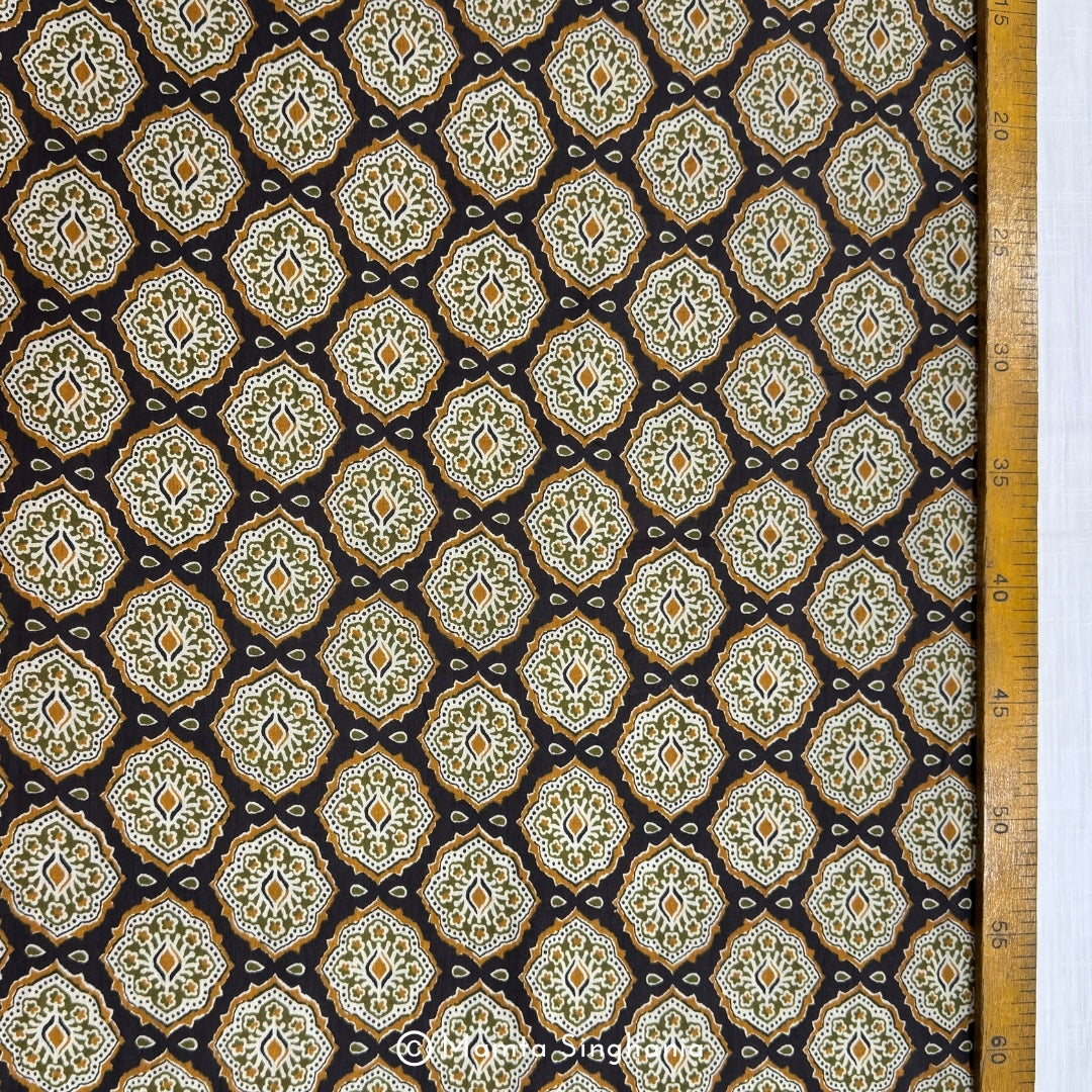 Black and Yellow Abstract Printed Cotton Fabric