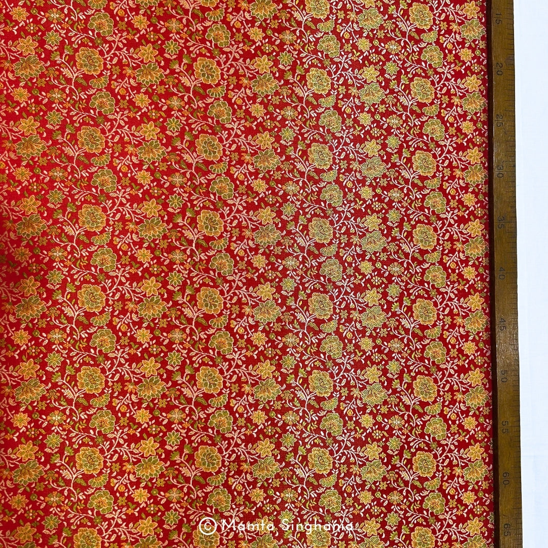 Red Floral Banarasi Brocade Katan Silk Fabric