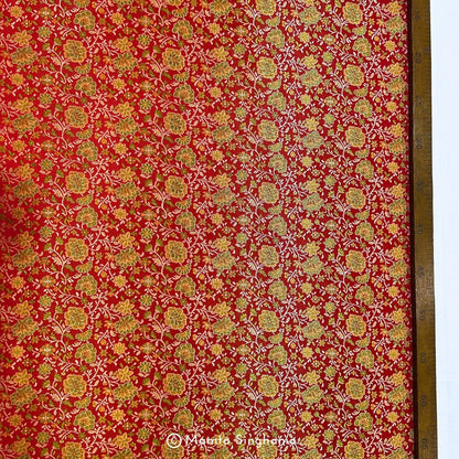 Red Floral Banarasi Brocade Katan Silk Fabric