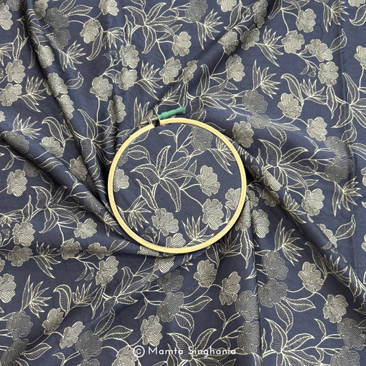Black Blue Floral Printed Modal Satin