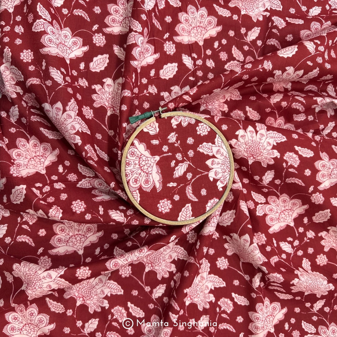 Red Floral Printed Cotton Fabric