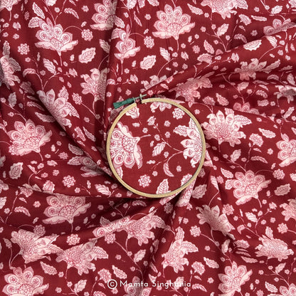Red Floral Printed Cotton Fabric