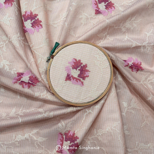 Pink Floral Embroidered Kota Fabric