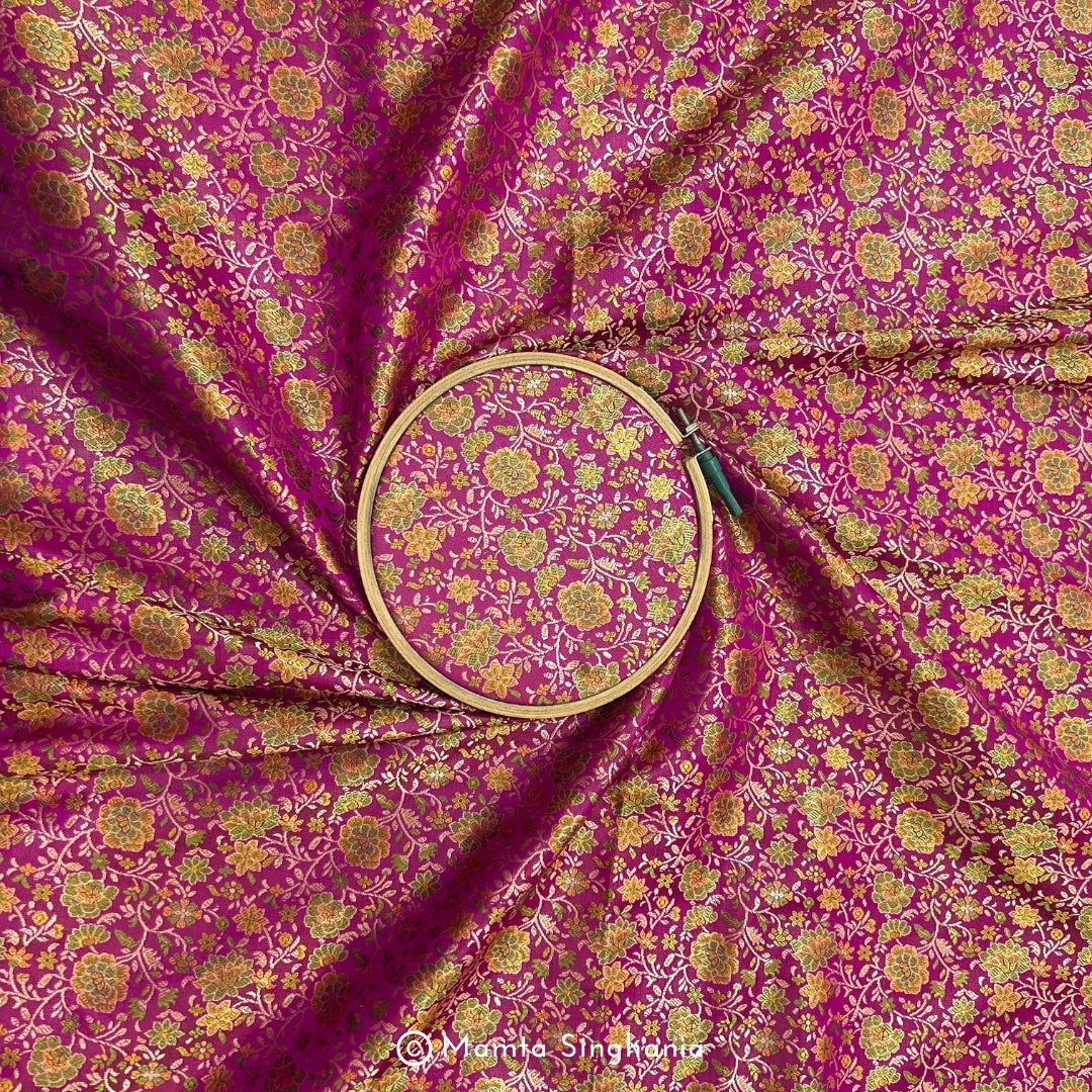 Purple Floral Banarasi Brocade Katan Silk Fabric