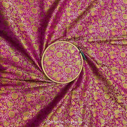 Purple Floral Banarasi Brocade Katan Silk Fabric