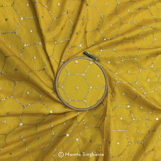 Yellow Embroidered Chiffon Fabric