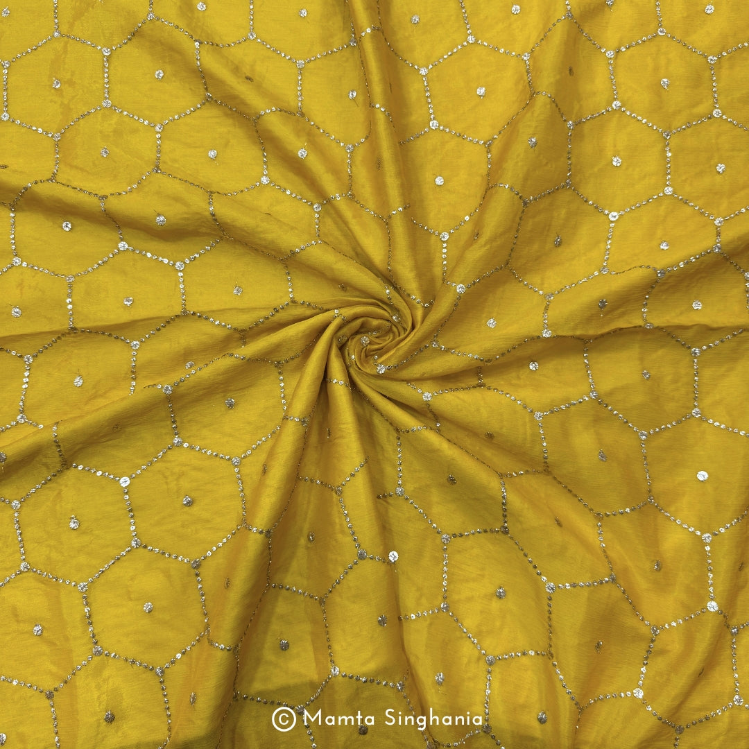Yellow Embroidered Chiffon Fabric