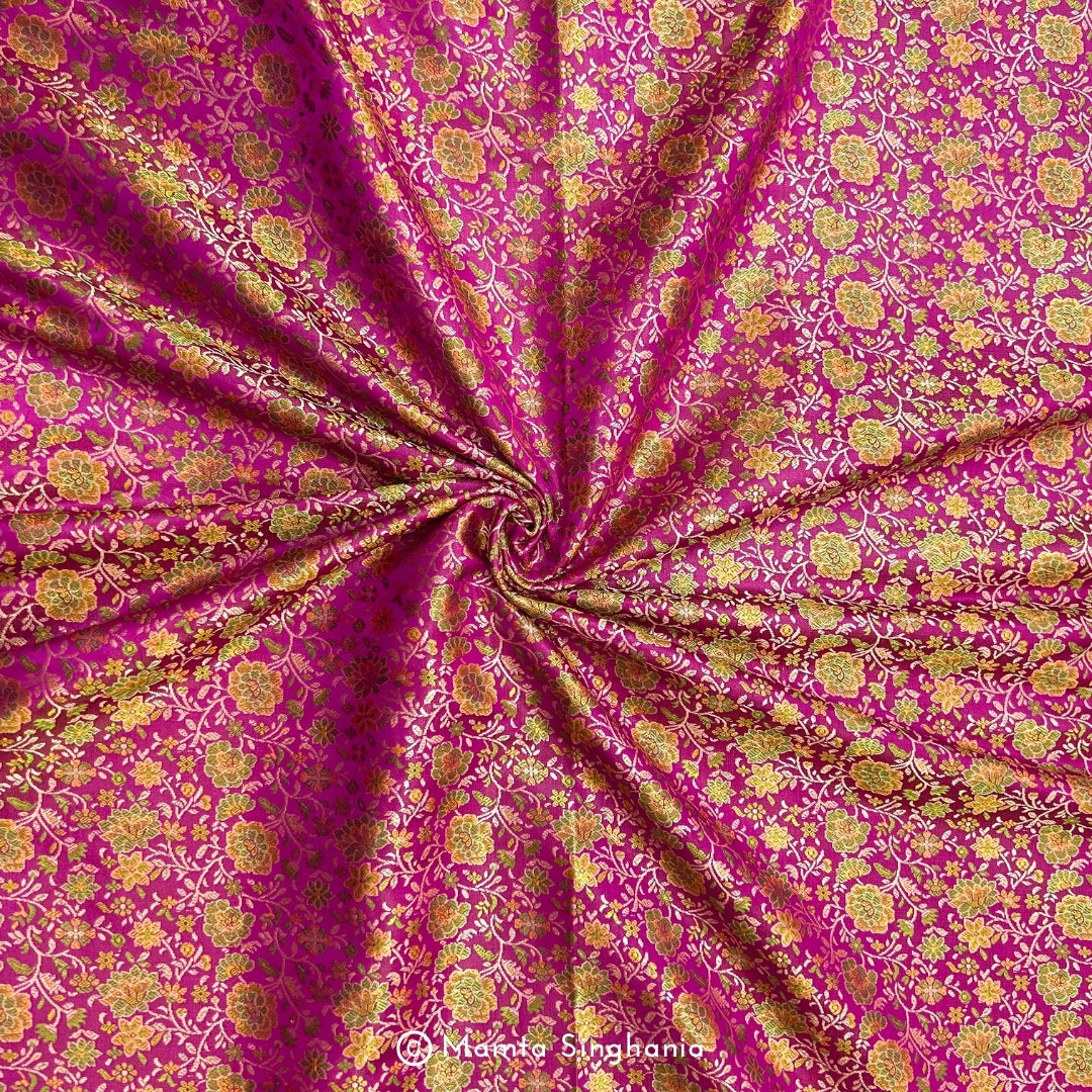 Purple Floral Banarasi Brocade Katan Silk Fabric