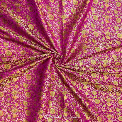 Purple Floral Banarasi Brocade Katan Silk Fabric