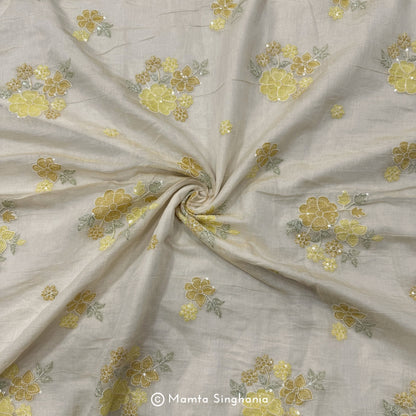 Yellow Floral Embroidered Tissue Fabric