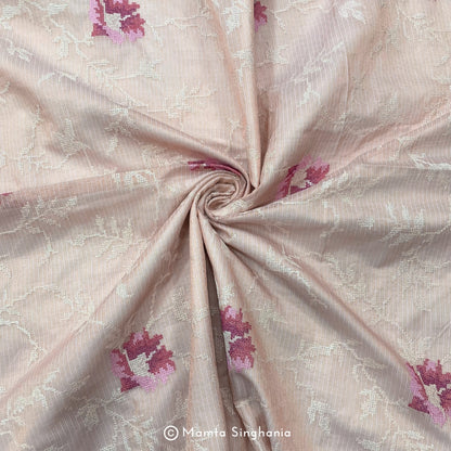 Pink Floral Embroidered Kota Fabric