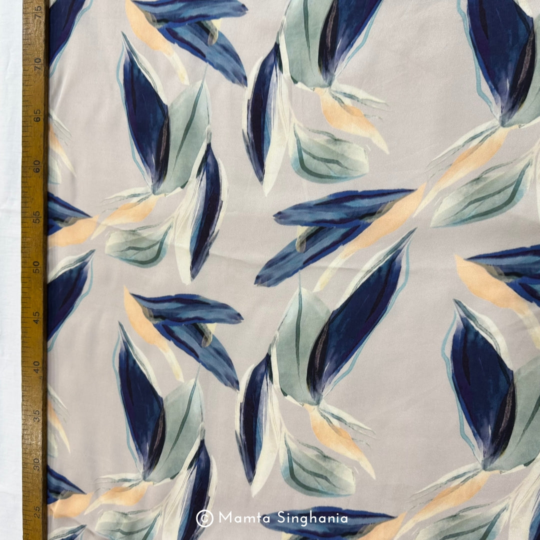 Beige Leaf Printed Modal Satin
