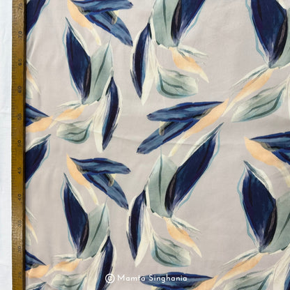 Beige Leaf Printed Modal Satin