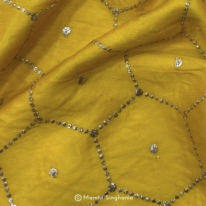 Yellow Embroidered Chiffon Fabric