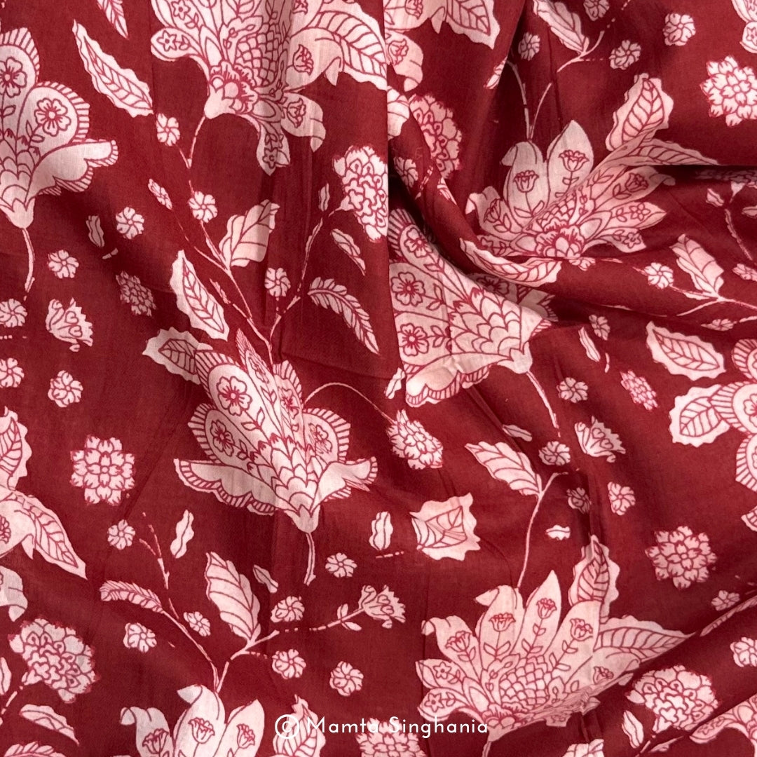 Red Floral Printed Cotton Fabric
