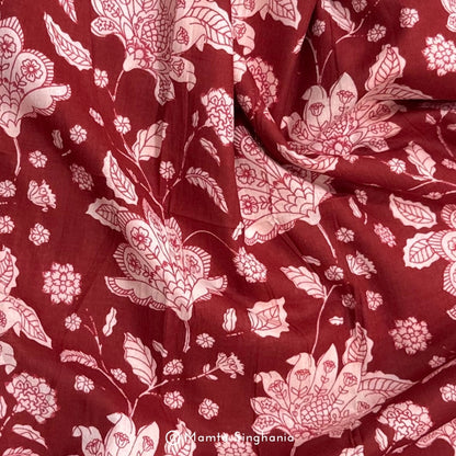 Red Floral Printed Cotton Fabric