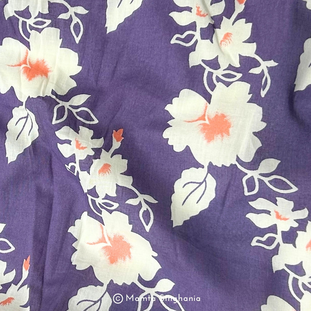 Light Purple Floral Printed Cotton Fabric