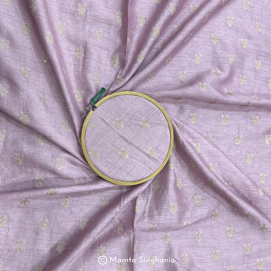 Light Purple Floral Embroidered Raw Silk Fabric
