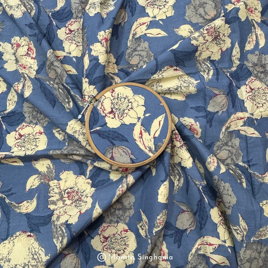 Blue Floral Printed Cotton Fabric