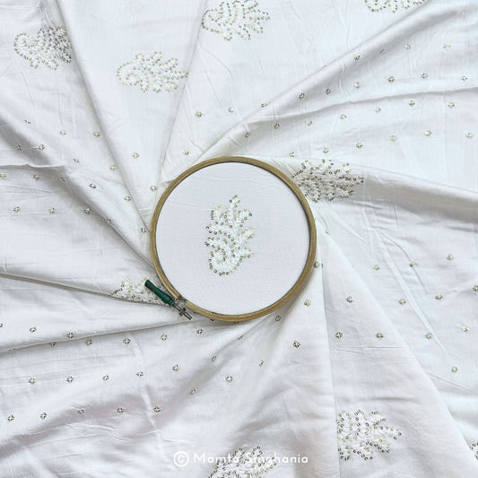 White Plain Dyeable Embroidered Chanderi Fabric