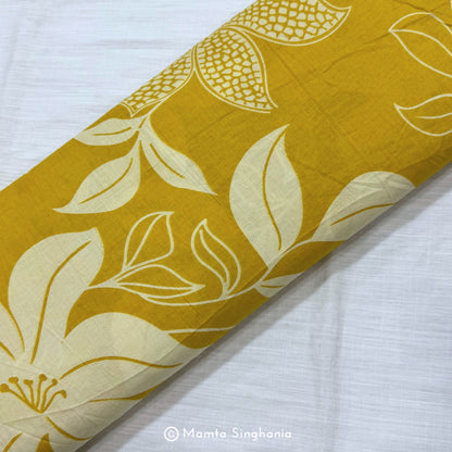 Yellow Floral Printed Cotton Fabric