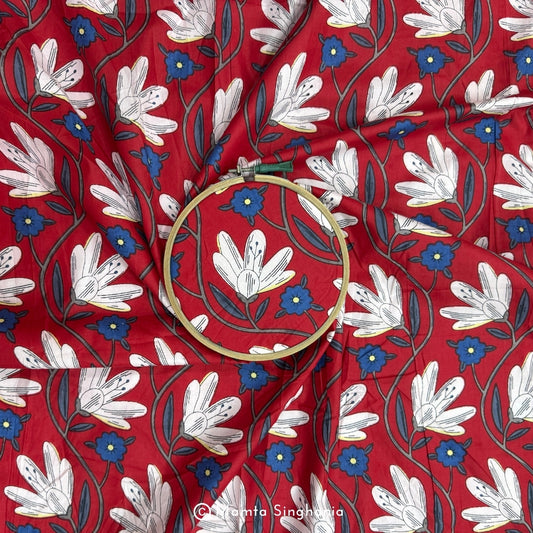 Red Floral Printed Cotton Fabric