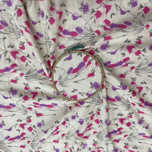 Pink Floral Handloom Cotton Fabric