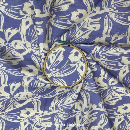 Light Blue Floral Printed Crush Chiffon Fabric