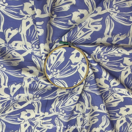 Light Blue Floral Printed Crush Cotton Fabric