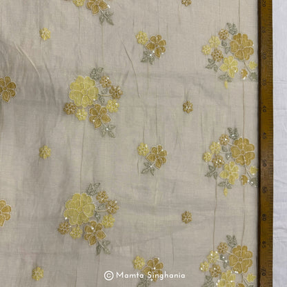 Yellow Floral Embroidered Tissue Fabric