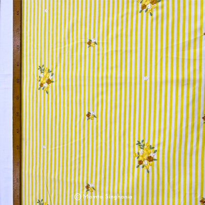 Yellow Floral Embroidered Mul Cotton Fabric 56"