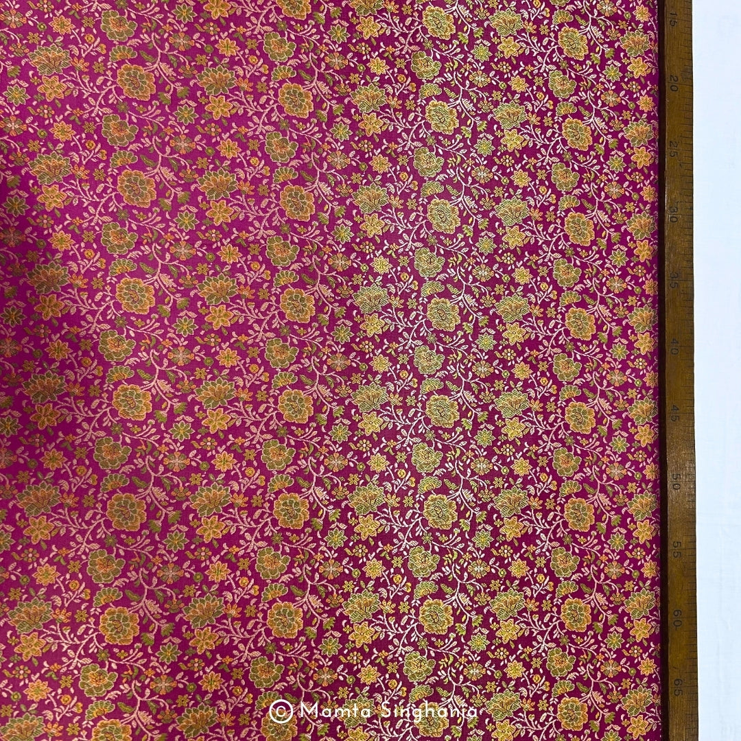 Purple Floral Banarasi Brocade Katan Silk Fabric