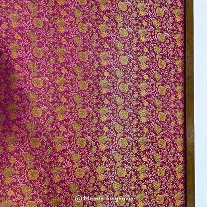 Purple Floral Banarasi Brocade Katan Silk Fabric