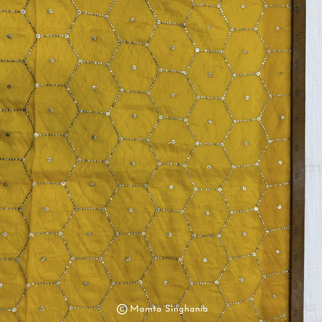 Yellow Embroidered Chiffon Fabric